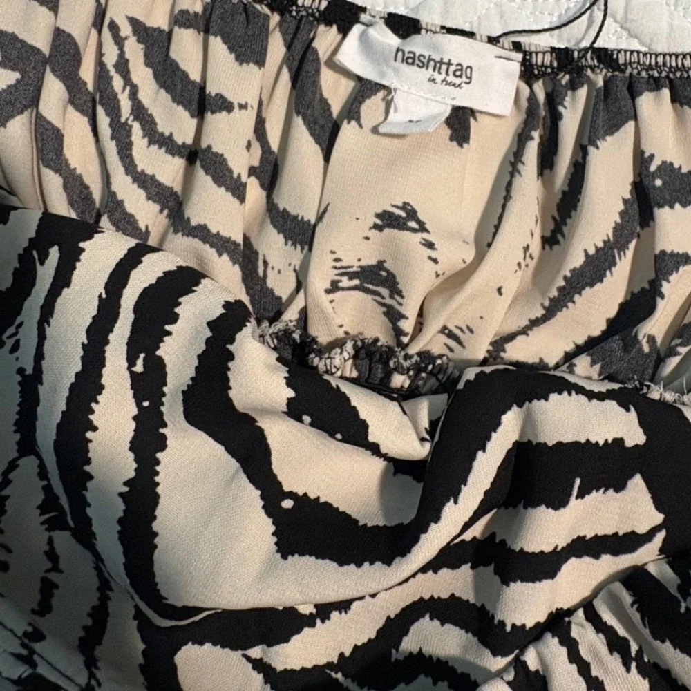 Zebra Print Smocked Bodysuit Black Cream Tie Strap Women Med Going out Animalier - Picture 4 of 8